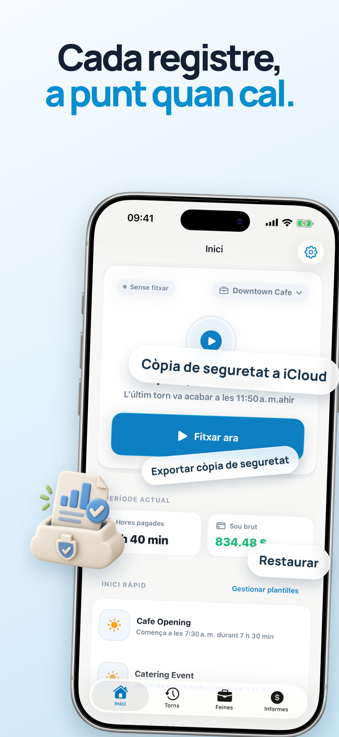 El mateix registre d’hores a l’iPhone i l’iPad