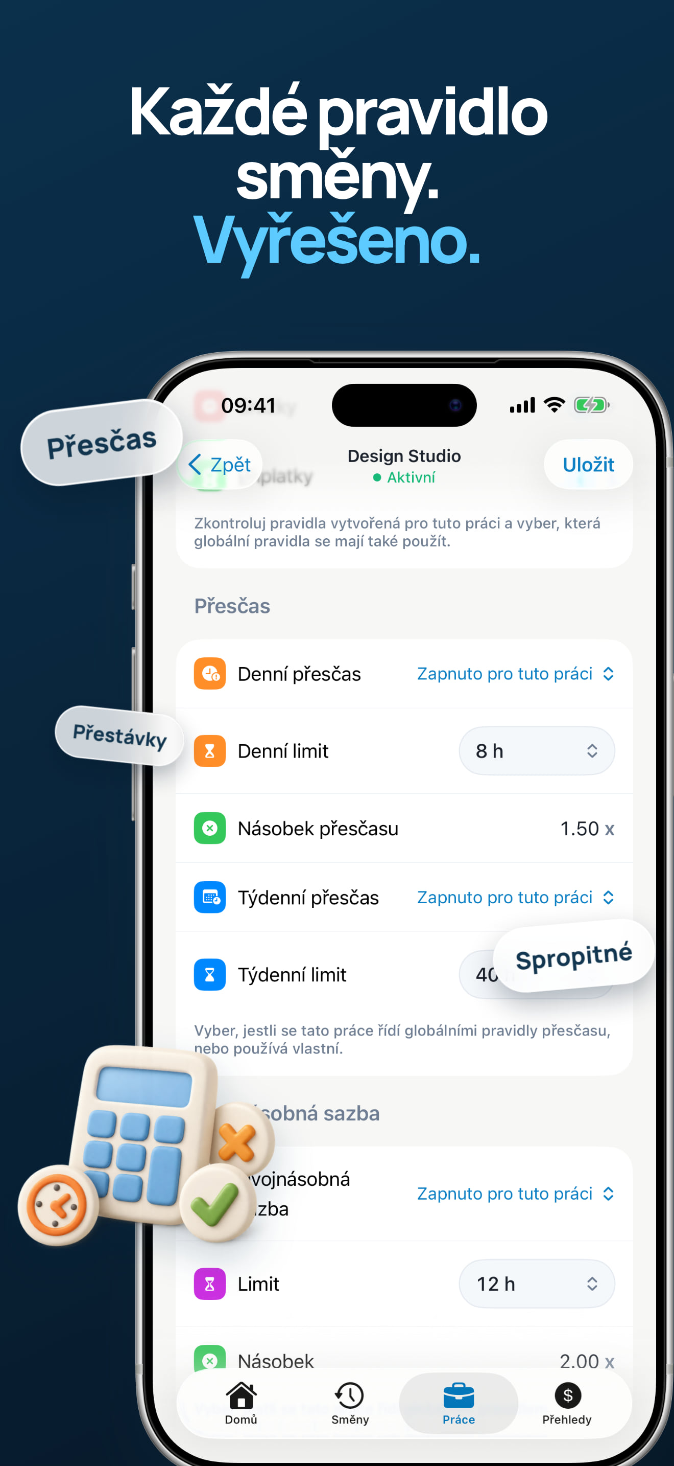 Sledování přesčasů a kalkulačka dvojnásobné sazby