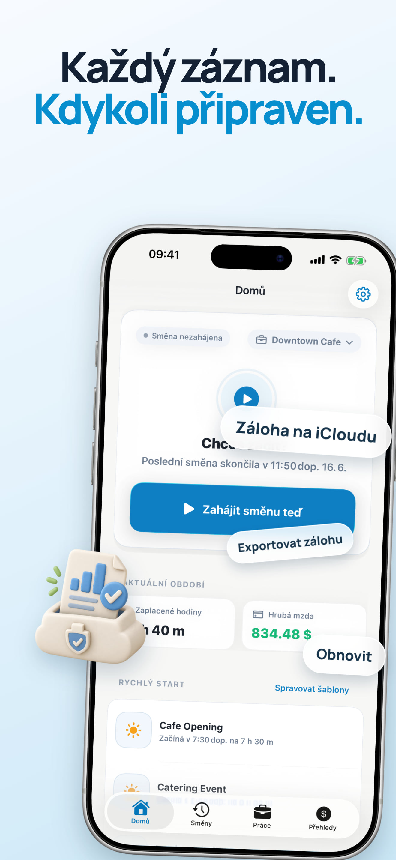 Export a import zálohy pracovních hodin