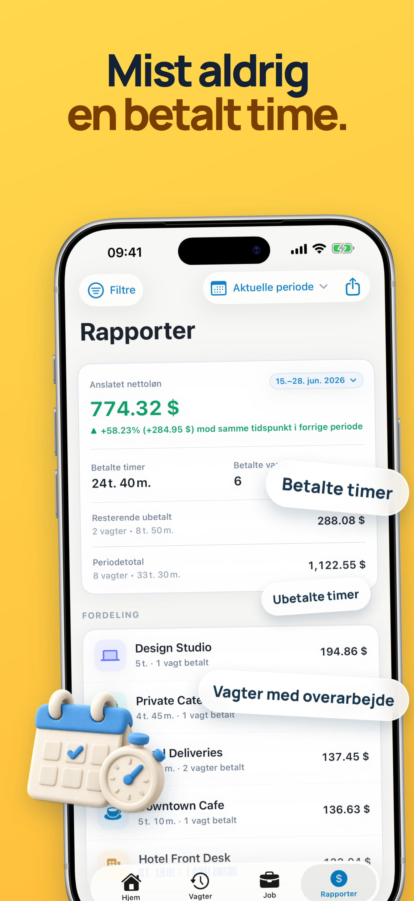 Arbejdstidskalender og app til vagthistorik