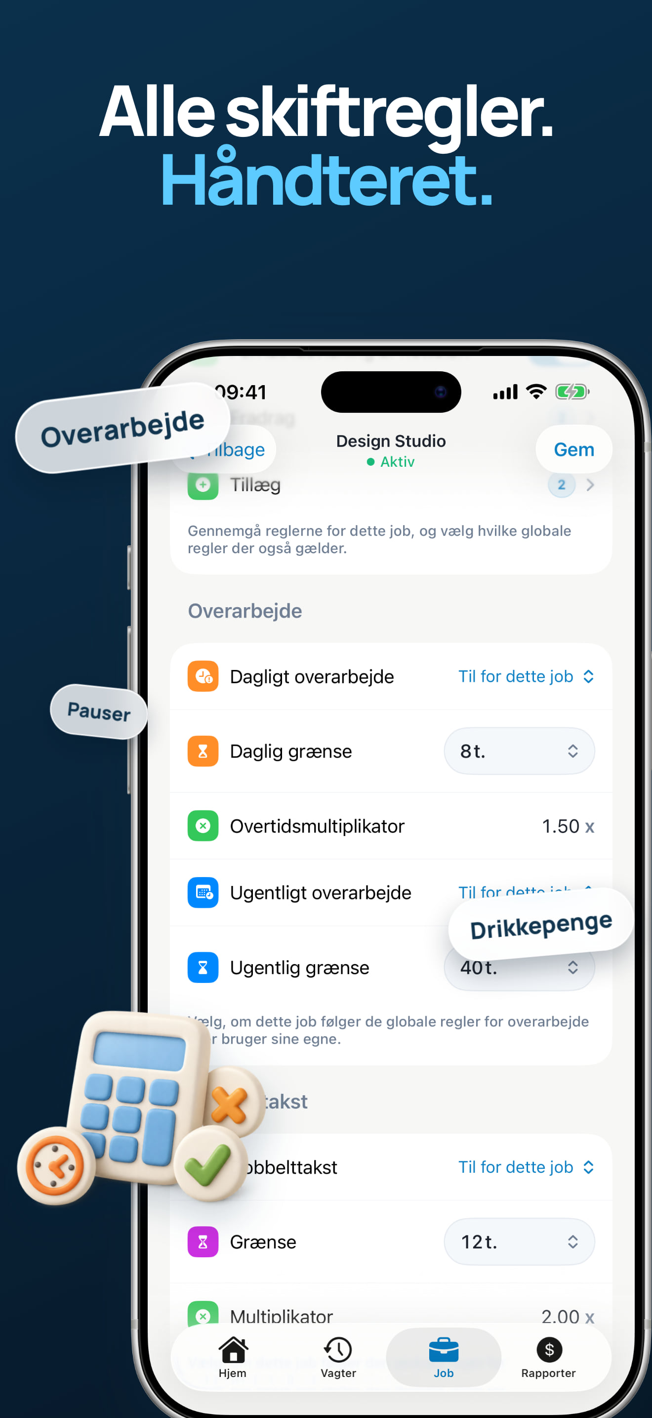 App til overtidstracking og beregning af dobbelt overtid