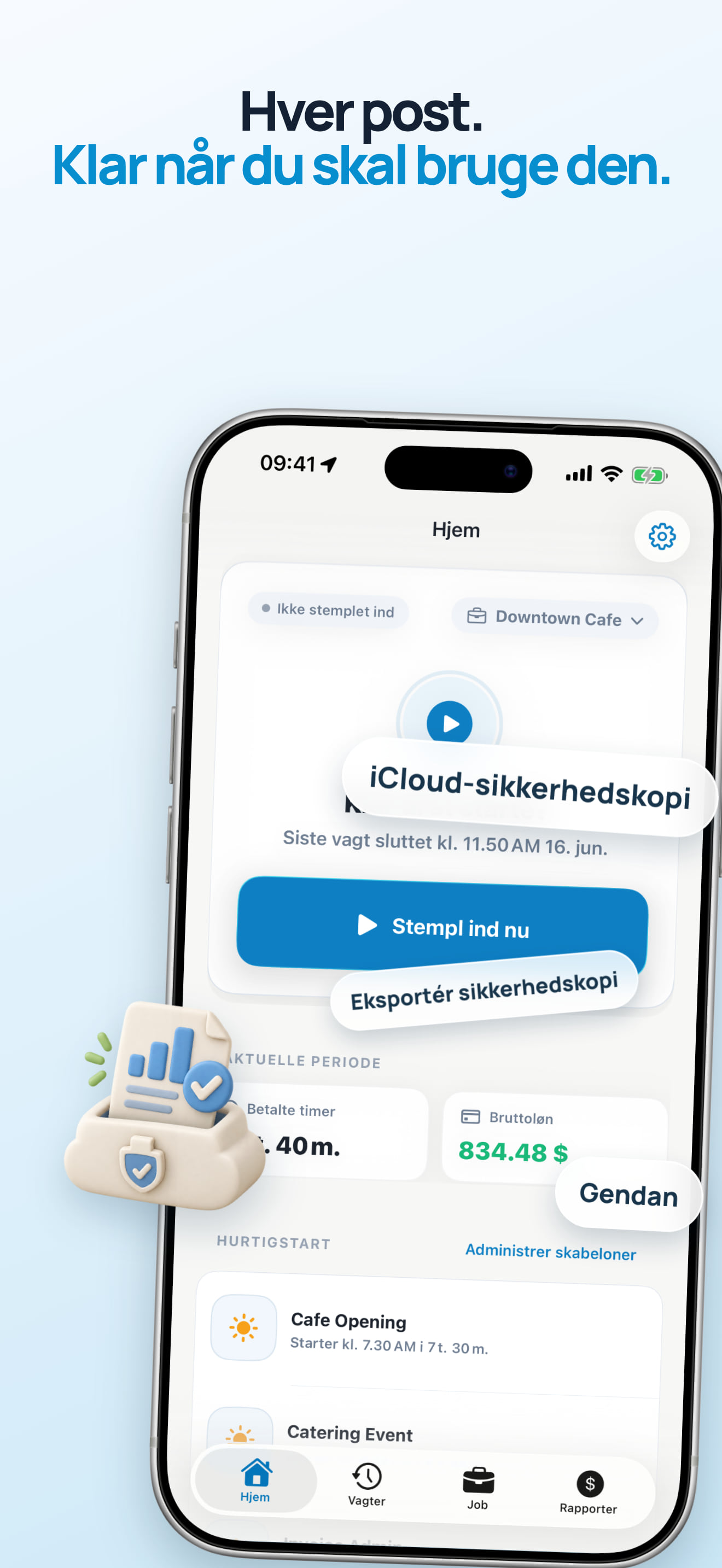 App til eksport og import af sikkerhedskopi af arbejdstimer