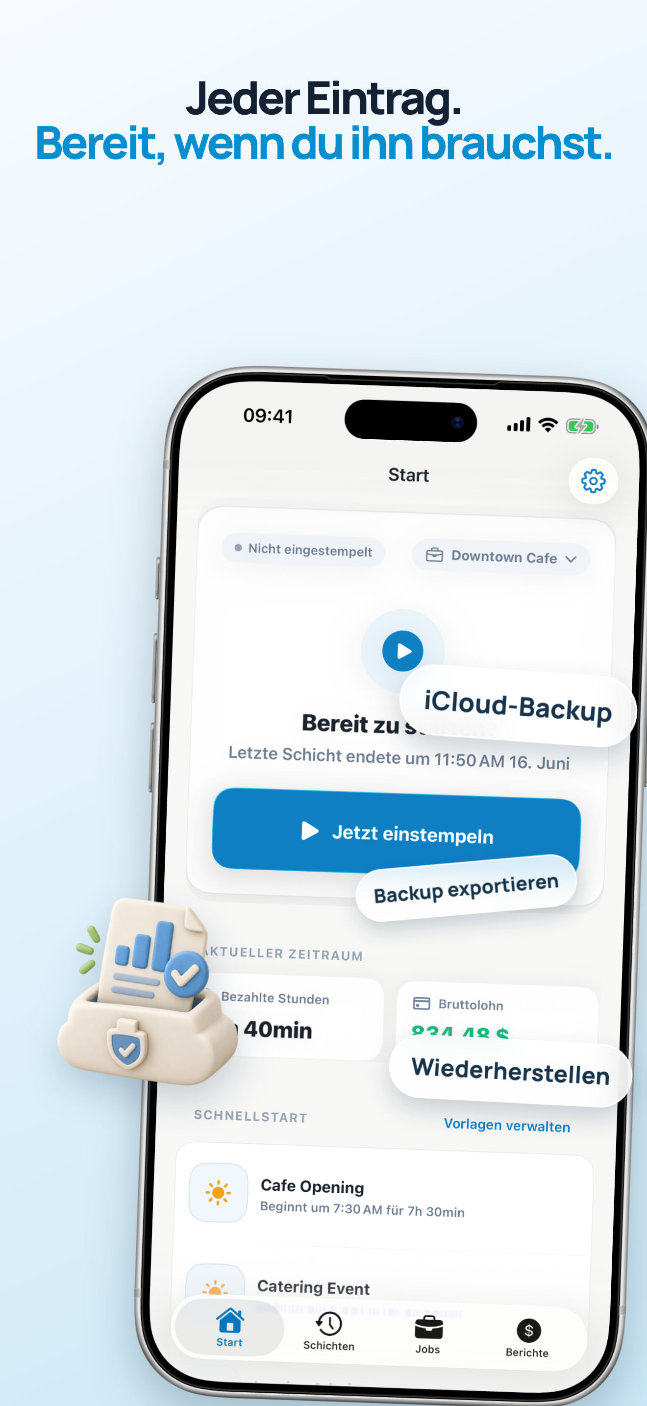 Arbeitszeit sichern und als JSON importieren