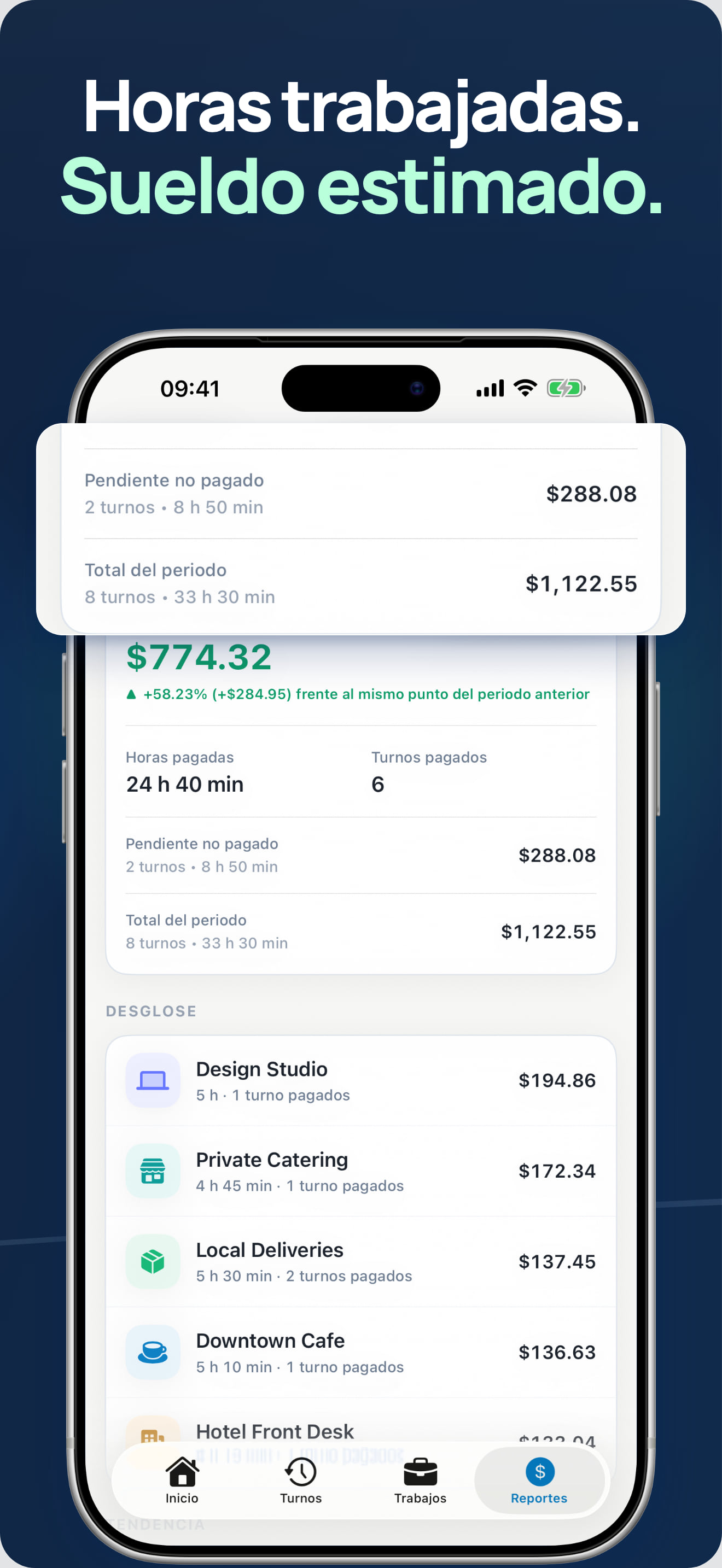 Resumen de pago y horas por periodo