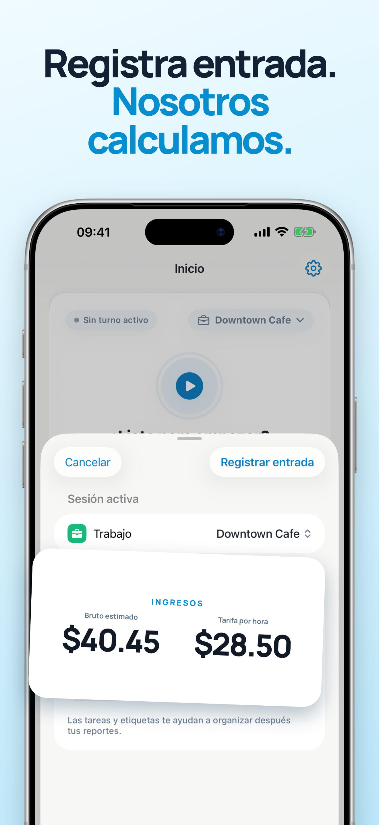 Control de turno activo con pausa y reanudación en iPhone