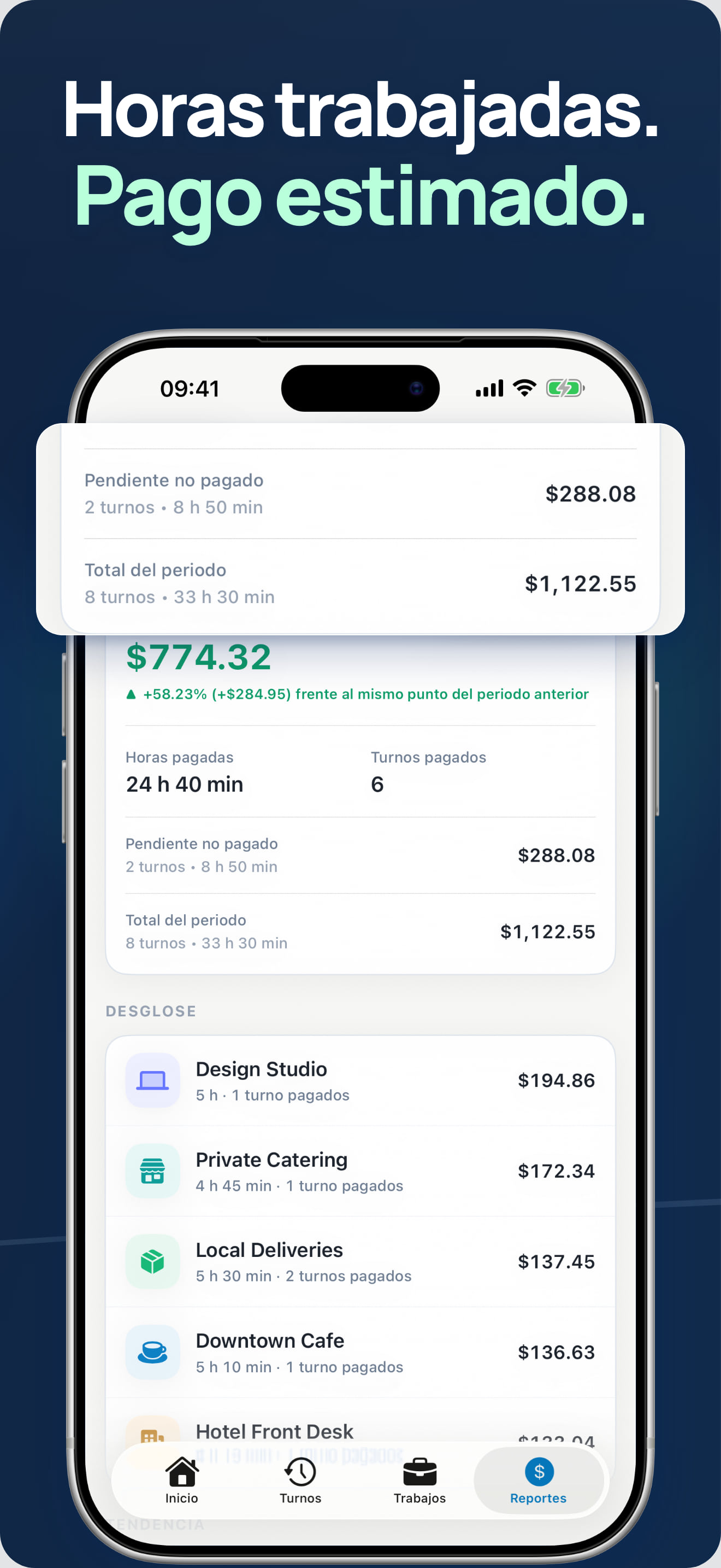 Resumen de pago y horas por periodo