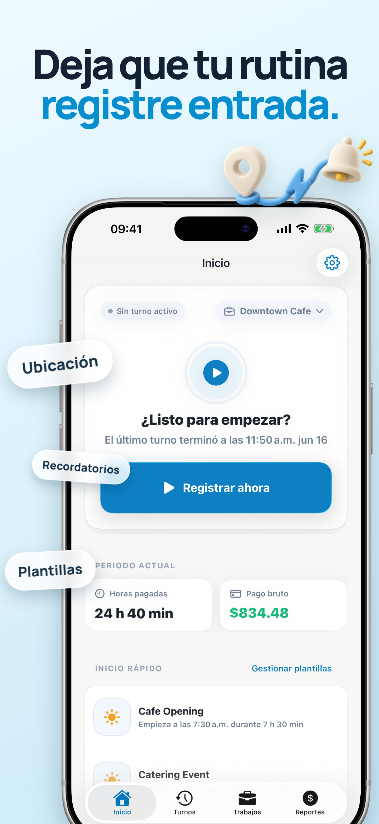Control de descansos y recordatorios de turno