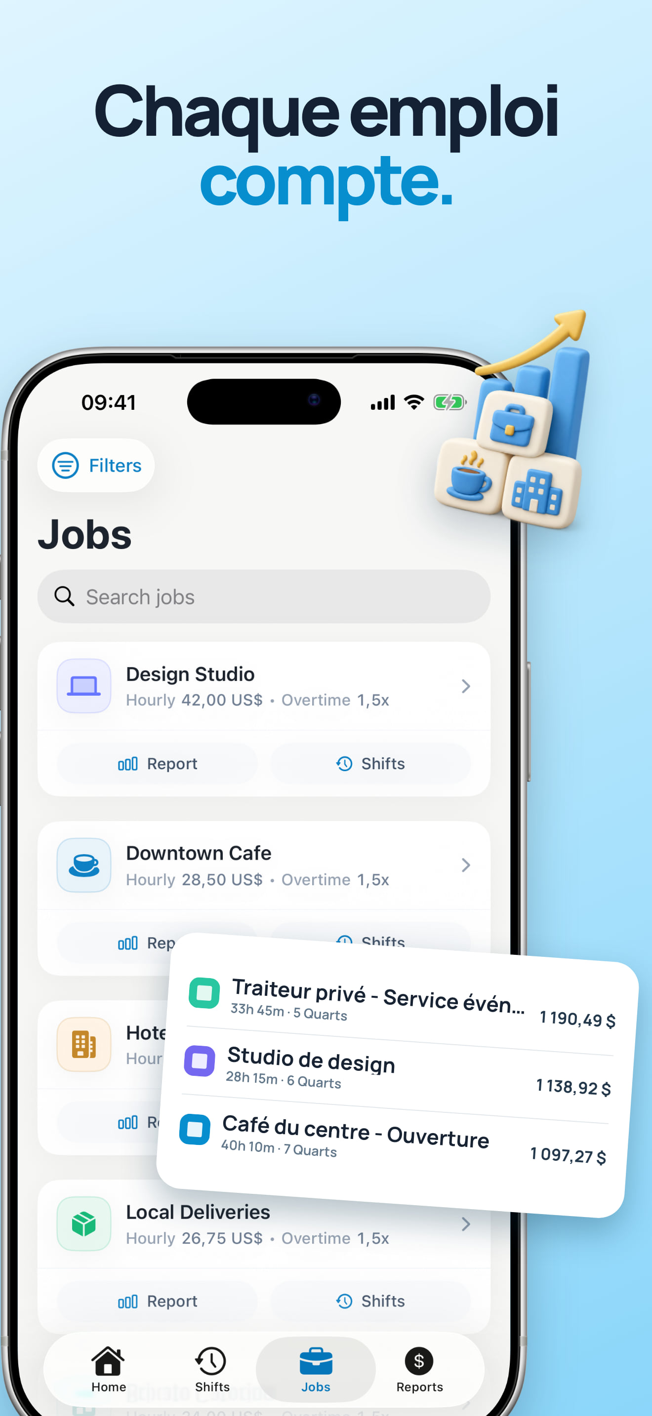 Suivi du temps pour plusieurs postes avec tâches et étiquettes