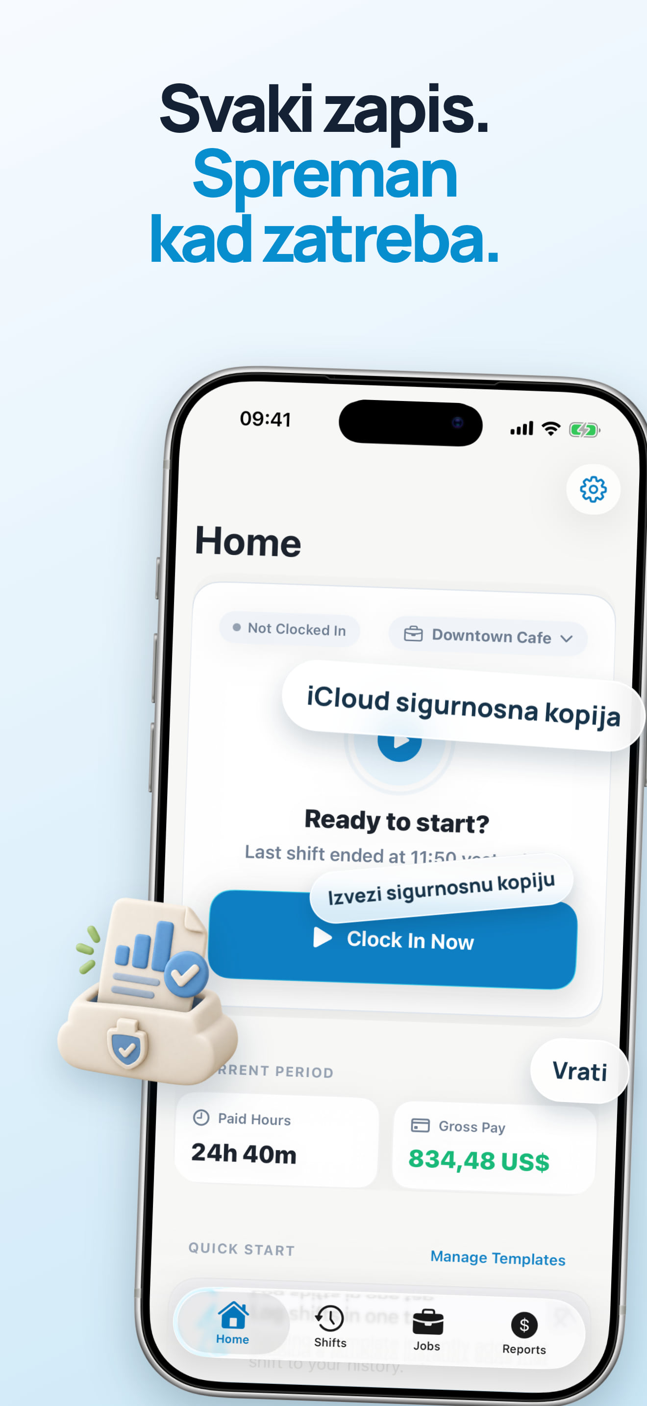 Izvoz i uvoz sigurnosne kopije radnih sati