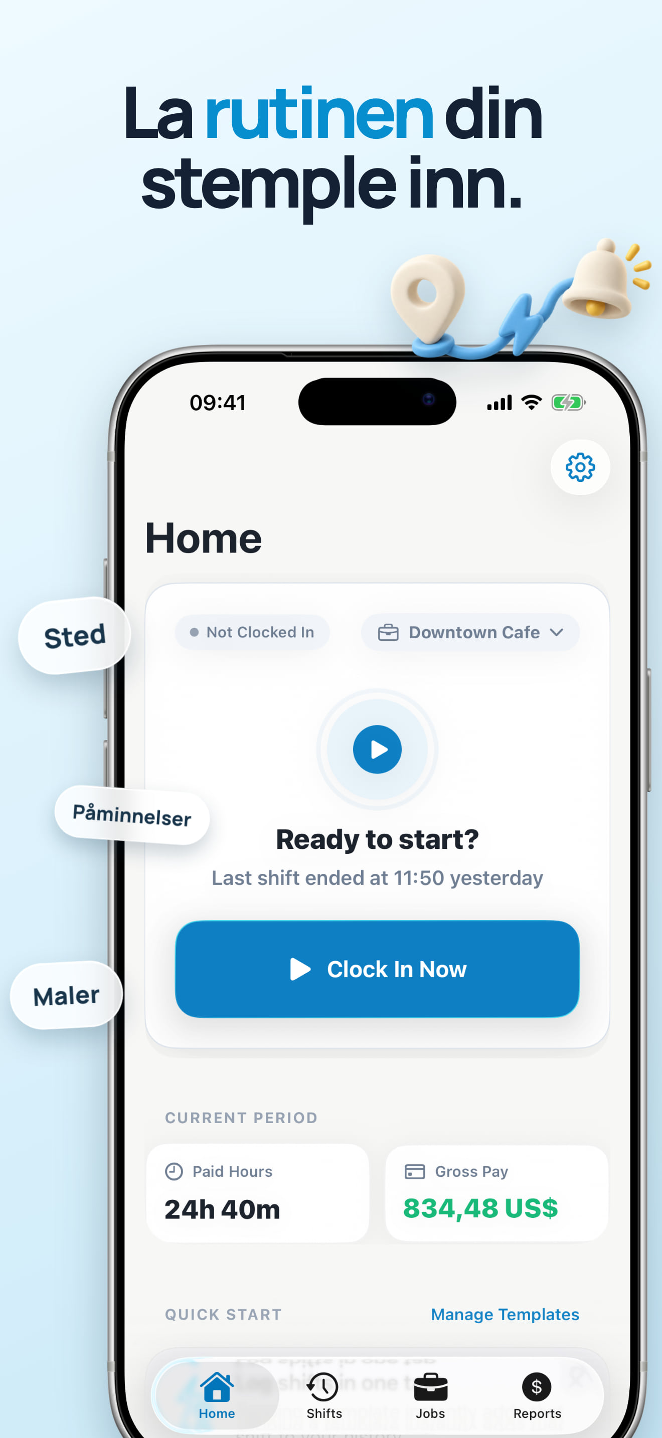 App for automatisk inn- og utstempling etter arbeidssted