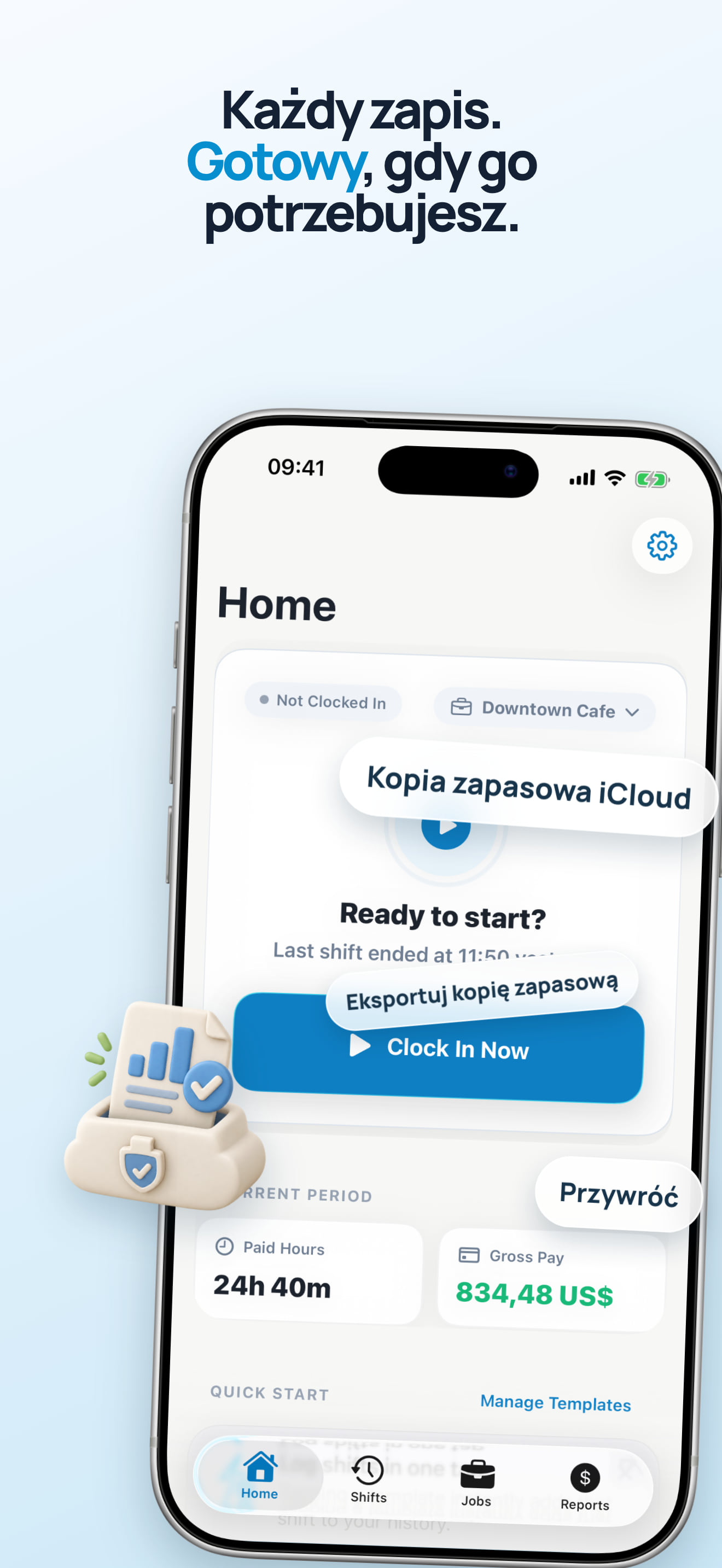 Eksport i import kopii godzin pracy w JSON