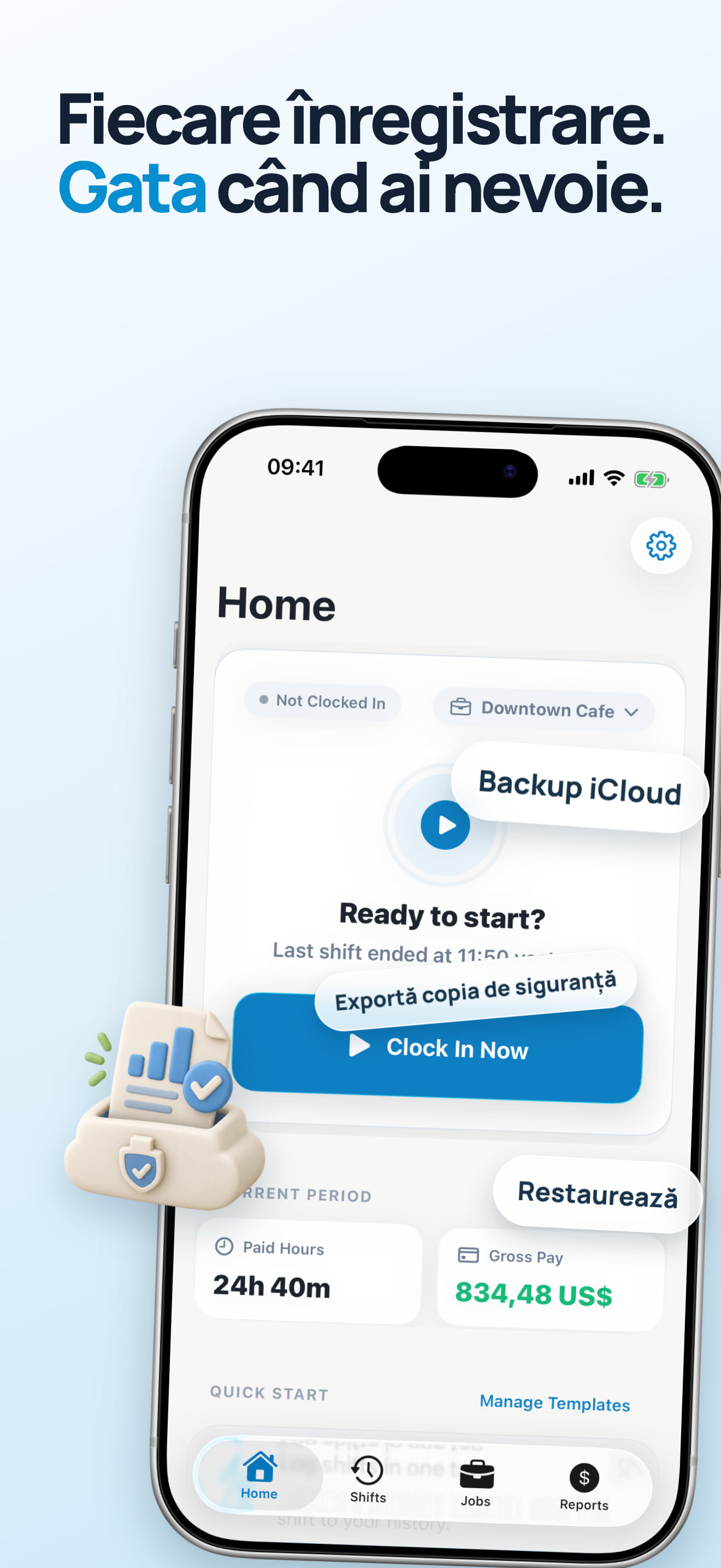 Aplicație de export și import pentru backup al orelor lucrate