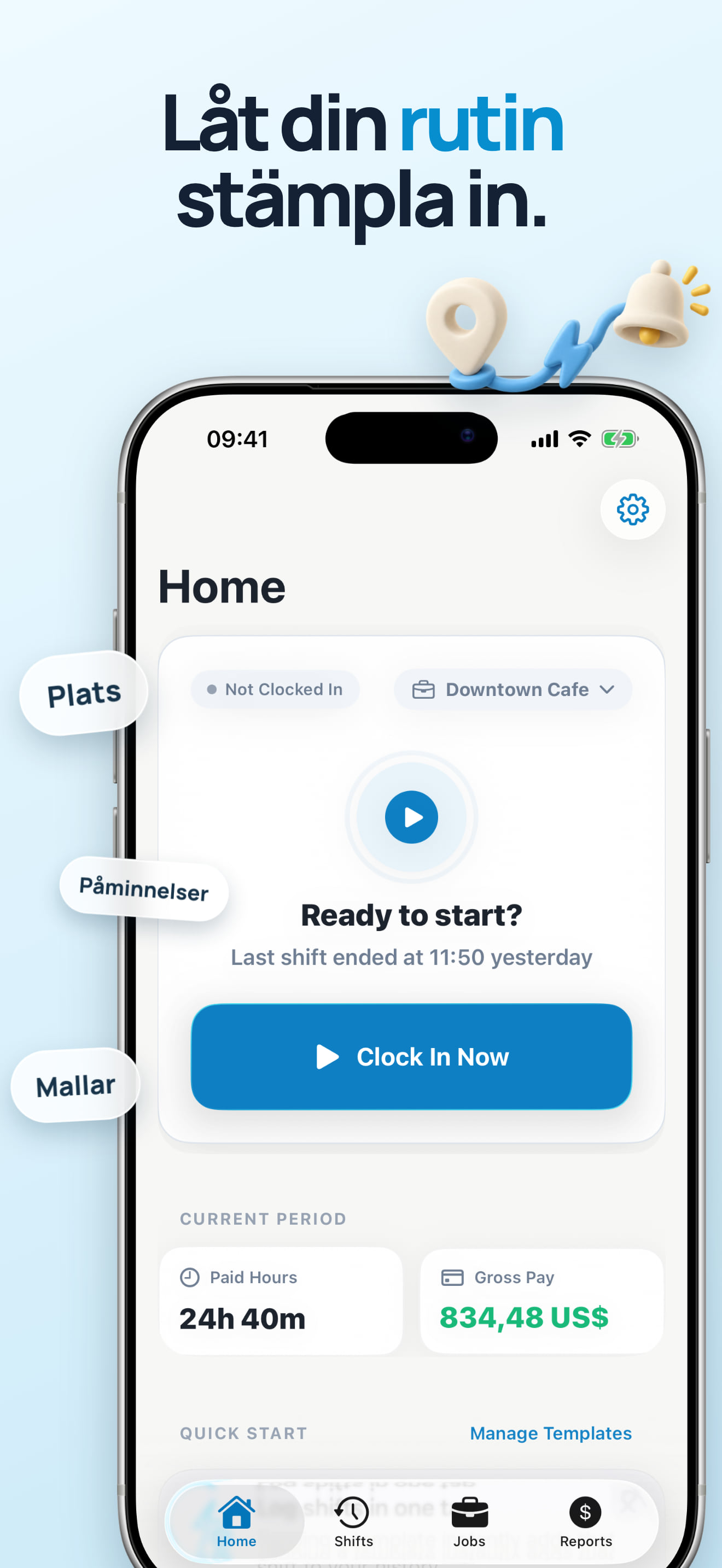 App för arbetsraster och påminnelser