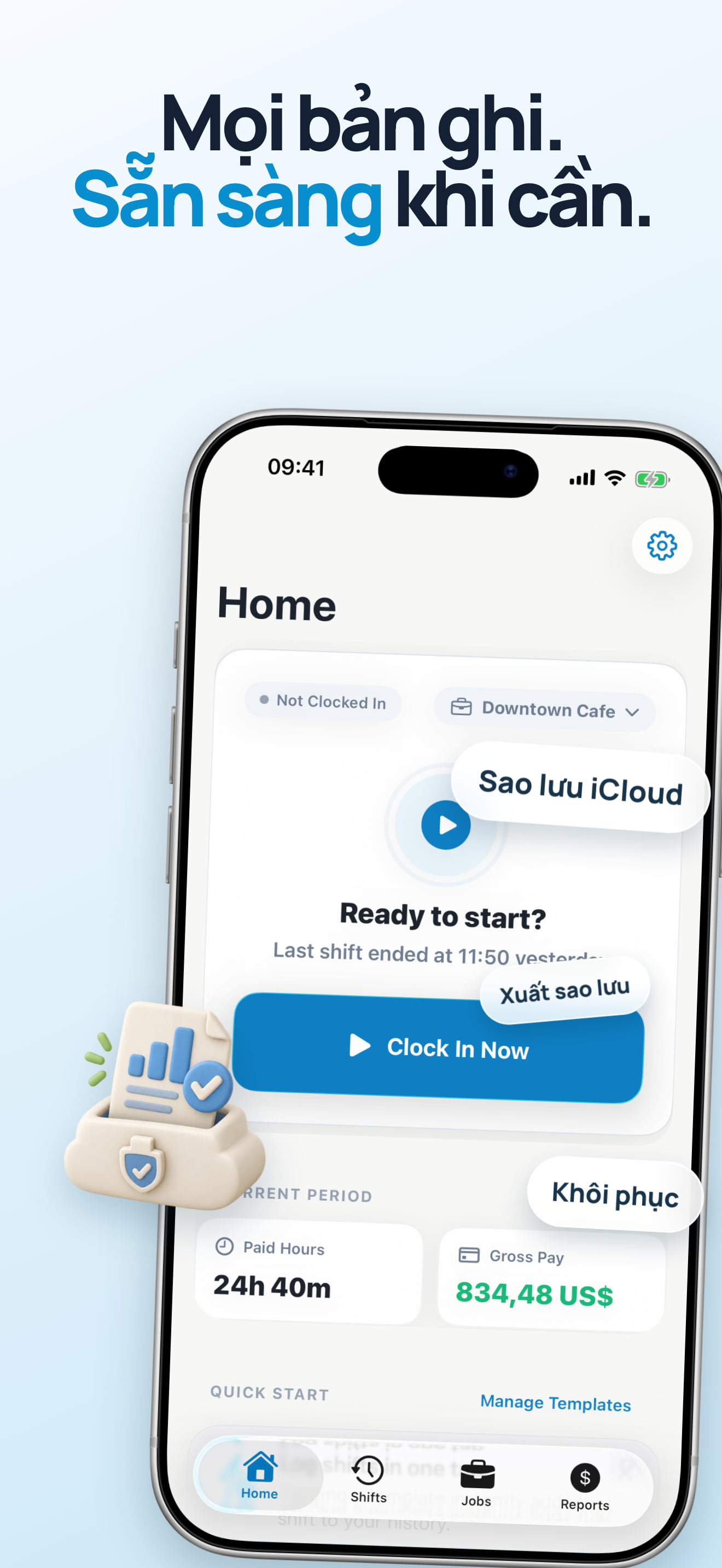 Theo dõi giờ làm qua iCloud cho iPhone và iPad - HoursKit